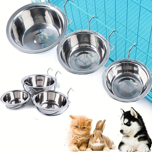 Dog Bowl Hanging Single Bowl Stainless Steel Pet Food Bowl Anti Knock Cat and Dog Universal Cage Bowl