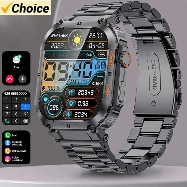 2024 LIGE Sports militaires de plein air Fitness montre intelligente pour hommes 1.96 pouces écran Bluetooth appelant étanche montres sang oxygène Br
