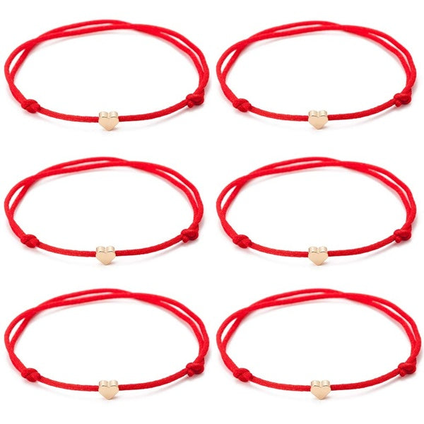 2pcs bracelets à cordes rouges plaqué or coeur charme fait à la main bracelet à cordes réglable