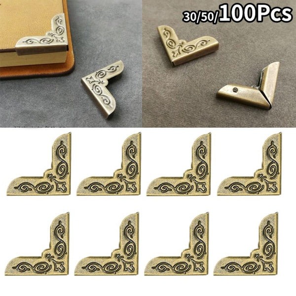 100-50-30pcs Photo Corner Protectors Box Albums Menus Bronze Pattern Metal Corners For Books Folders Scrapbooking Decor Crafts