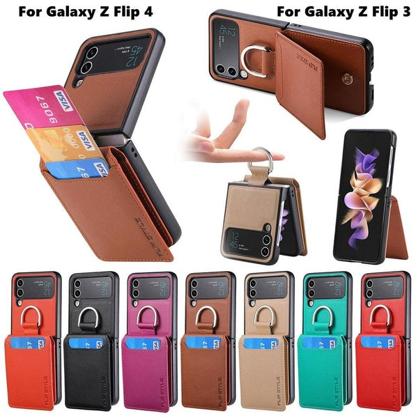 Pour Samsung Galaxy Z Flip 4 Z Flip 3 5G Anneau Titulaire Carte Paquet Cas de Téléphone Intégré Pour Samsung Galaxy Z Flip 3 Z Flip 4 5G Étui En Cuir