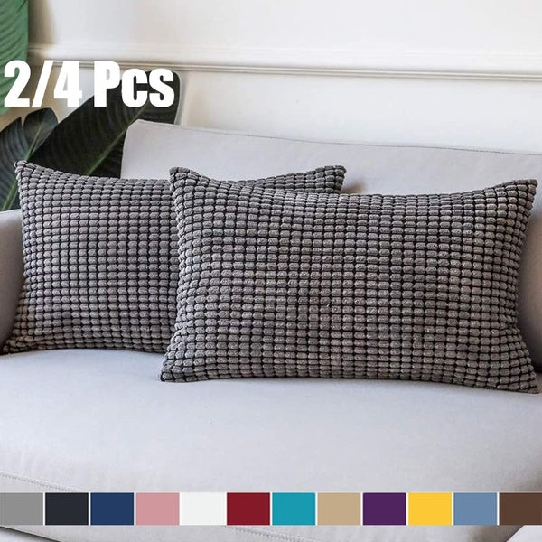 2-4Pcs Decorative Lumbar Throw Pillow Case Cushion Cover with Zipper Soft Corduroy Striped Plaid for Sofa Couch Bed