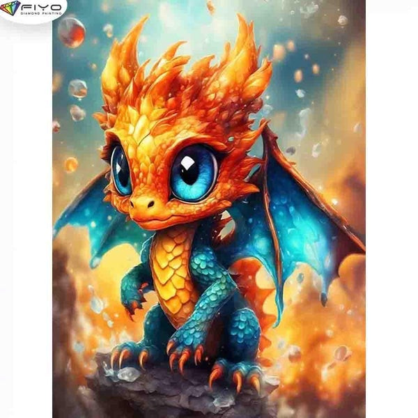 FIYO Cartoon Dragon DIY 5D Diamond Painting Full Drill with Number Kits Home and Kitchen Fashion Mosaic Diamond Painting Canvas Wall Decoration Gift