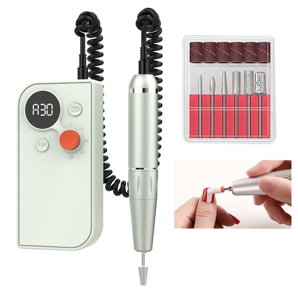 Acrylic Nail Drill Machine 0-30,000RPM Light Weight Electric Drill for Nail Tool Portable Nail Drill Kit for Acrylic Gel with 6 Drill Bits Rechargabl