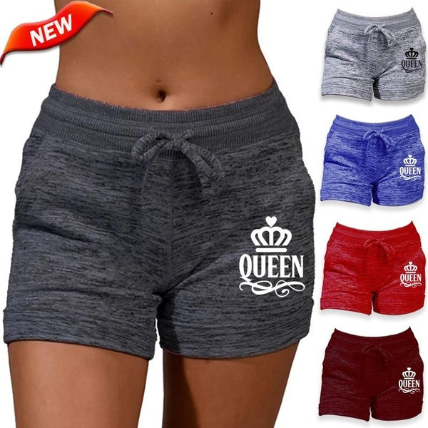 Plus Size Women's Casual Slim Fit Shorts Solid Elastic Waist Short Pants Summer Quick-drying Sports Fitness Shorts Trendy Queen Printed Athletic Shor