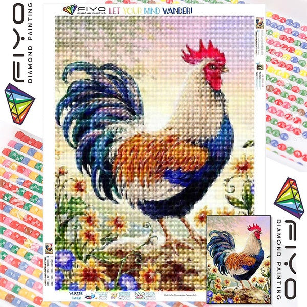 FIYO DIY 5D Rooster Diamond Painting Full Drill with Number Kits Home and Kitchen Fashion Mosaic Diamond Painting Canvas Wall Decoration Gift Crafts