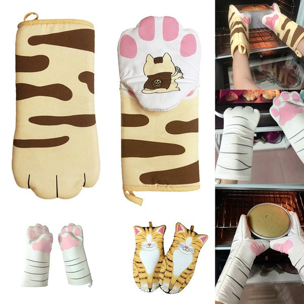 New Cat Claw Cotton Oven Gloves Baking Heat Insulation Gloves Microwave Oven Anti-scalding Gloves Three Styles