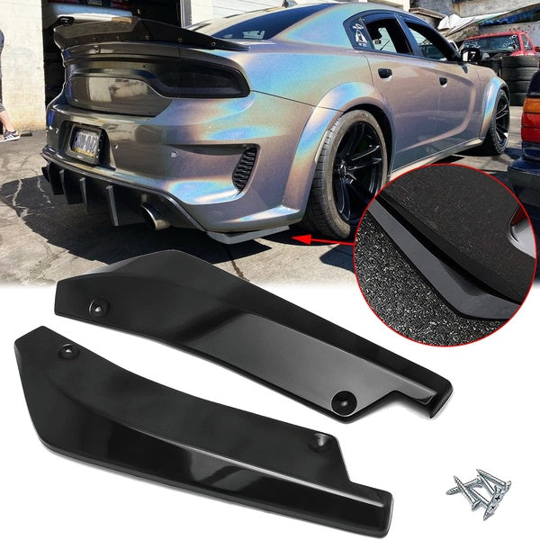 2x Sporty Black Rear Bumper Canard Splitter Diffuser Valence Spoiler Fin Trims w- Screws Univerisal For Vehicle