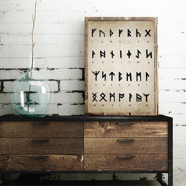 Runic Alphabet Canvas Print Art Of Divination Writing Magic Viking Old Norse Language Painting Vintage Poster Wall Picture Home Decor