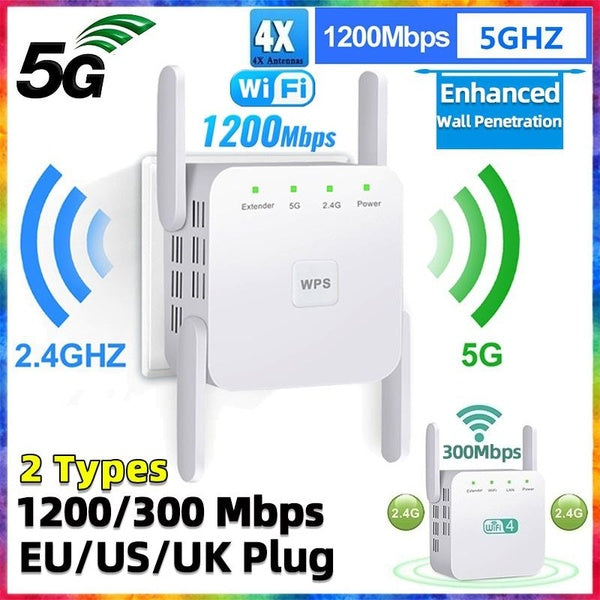 Enhanced WiFi Router Repeater 1200-300 Mbps Dual Frequency Router Wifi Booster Wifi Long Range Extender Wi-Fi Signal Amplifier Repeater Household Wif