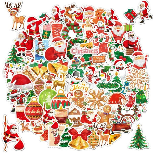 100Pcs Holographic Vinyl Waterproof Christmas Stickers for Kids Teen Crafts Laptop Water Bottles Envelopes Gifts Tags Snowboard