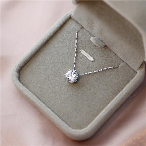 925 Sterling Silver Geometric Simple Round Choker AAA Zircon Pendant Necklace For Women Engagement Fine Jewelry NK005