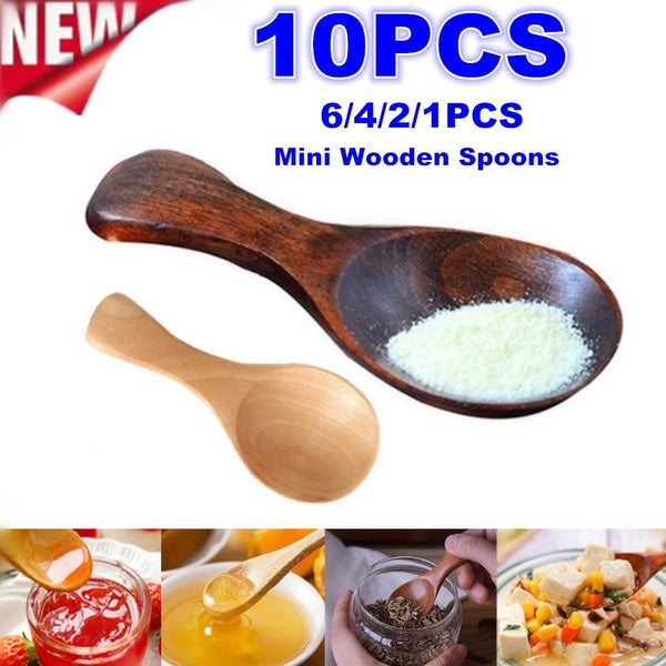 1-2-4-6-10pcs New Mini Wooden Spoons Small Kitchen Spice Condiment Spoon Sugar Tea Coffee Scoop Short Handle Wood Kids Spoon Kitchen Gadgets