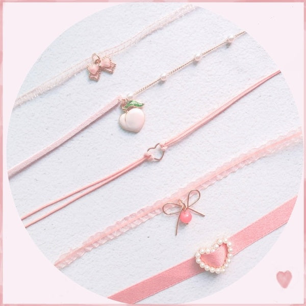 New Pink Peach Heart Pendant Choker Short Clavicle Necklaces Fashion For Girl Cute Aesthetic Jewelry