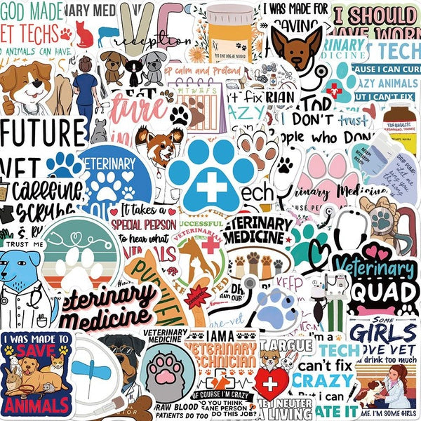 10-50pcs Cartoon Pet Hospital Veterinary Stickers Pet doctor Graffiti Stickers for DIY Luggage Laptop Skateboard Motorcycle Bicycle Stickers