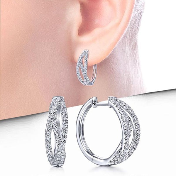 Trendy 925 Sterling Silver Micro Pave Diamond Infinity Intertwined Hoop Earriongs for Women Daily Casual Jewelry Gift