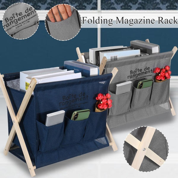 Wooden Folding Magazine Rack Bookshelf Newspaper Holder for Office School Home Storage