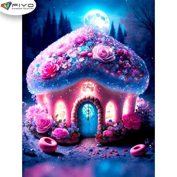 FIYO Red Small House Diamond Painting Kits For Adults DIY 5D Diamond Mosaic Diamond Painting Home and Kitchen Fashion Canvas Pictures Wall Decoration