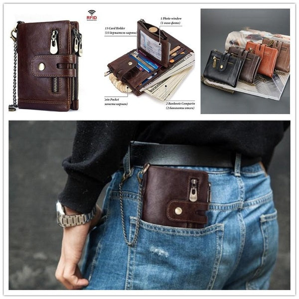 Portefeuille pour homme court multi-positions de cartes portefeuille à fermeture éclair à trois volets décontracté mince sac de carte court multi-fon