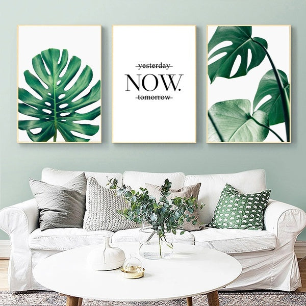 Green Plant Leaf Nordic Posters and Prints Tropical Palm Banana Turtle Leaves Botanical Wall Art Canvas Painting Pictures for Living Room Home Decor
