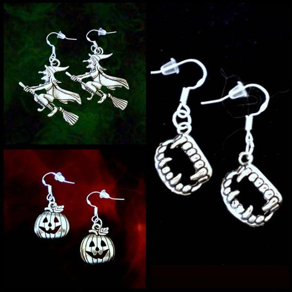 Funny Witch Broom Dangle Earrings Pumpkin Skull Tooth Earrings Halloween Earring Punk Earrings Gifts