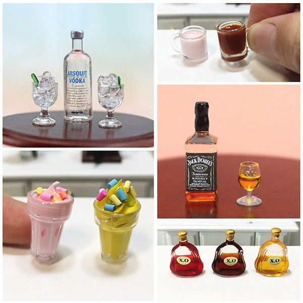 1:12 Scale Dollhouse Miniatures Mini Water-Milk-Wine-Drink Bottle Doll House Accessories Resin Kids Toy