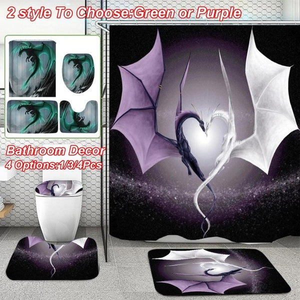 3D Flying Dragon Waterproof Bathroom Shower Curtain Toilet Cover Bath Mat Non-Slip Rug with 12 Hooks Household Supplies Bahroom Decor(4 Options:1-3-4