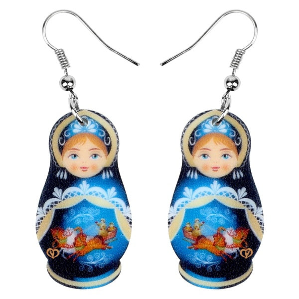 Acrylic Cute Russian Doll Earrings National Culture Printing Drop Dangle Fashion Unique Jewelry For Women Girls Teens Gift Charms