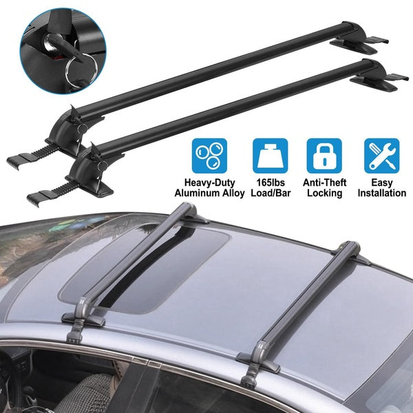 2PCS Universal 110cm-43-inch Car Roof Rack Cross Bar w- Anti-Theft Lock Adjustable Window Frame for bike kayak cargo luggage