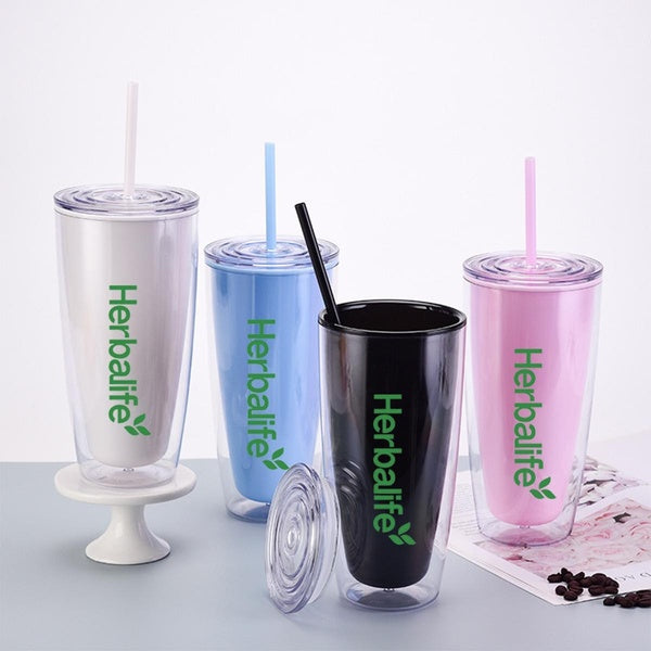 NOUVEAU HERBALIFE 760 ml Double couche en plastique paille tasses avec couvercles sans BPA bouteille d'eau pour boire du thé tasse à café jus lait bo