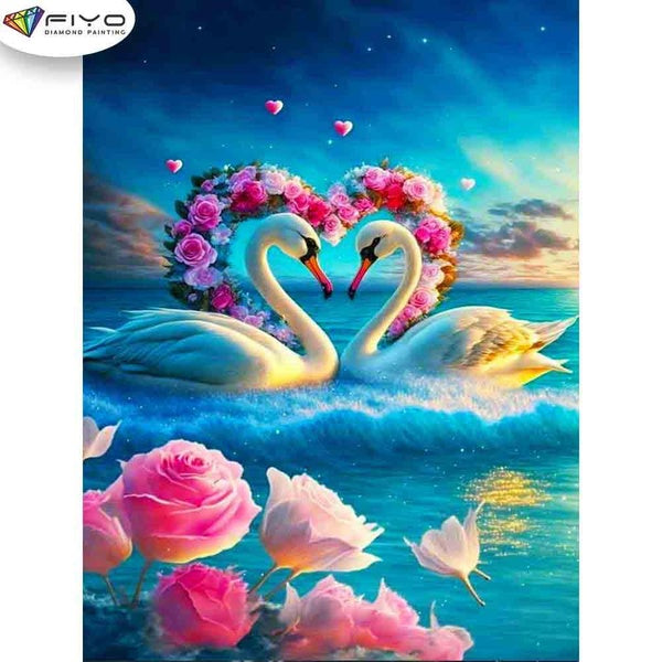 FIYO Swan Diamond Painting Kits For Adults DIY 5D Diamond Mosaic Diamond Painting Home and Kitchen Fashion Canvas Pictures Wall Decoration Gifts Arts