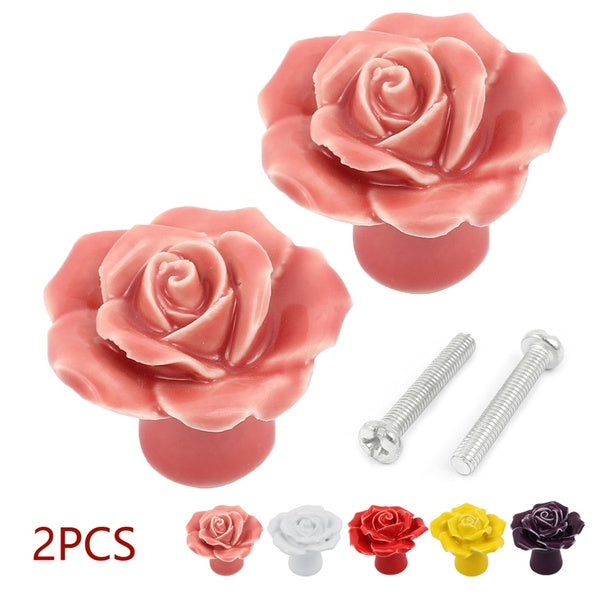 2 pièces armoire armoire tiroir porte tirer Rose forme Design boutons en céramique blanc-rose-rouge-jaune-violet