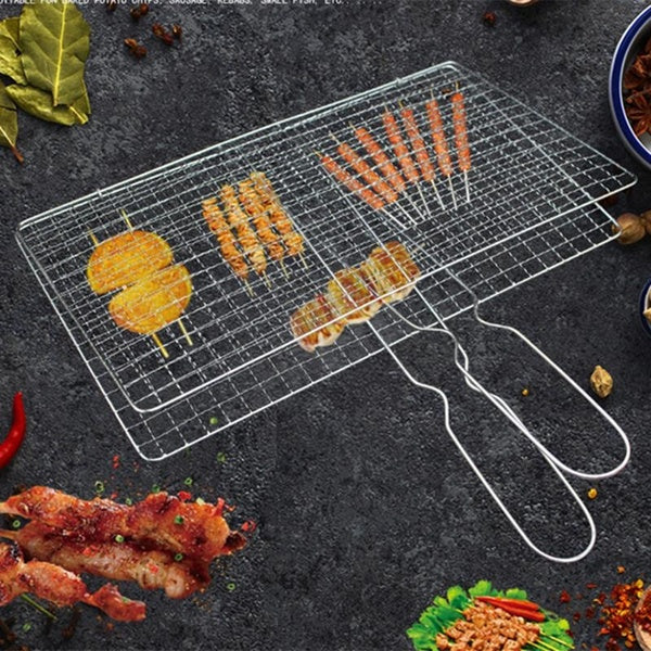 Rustproof Stainless Steel Grill Basket for Meat Seafood and Vegetables Heavy Duty BBQ Grilling Accessory for Outdoor Picnics and Camping