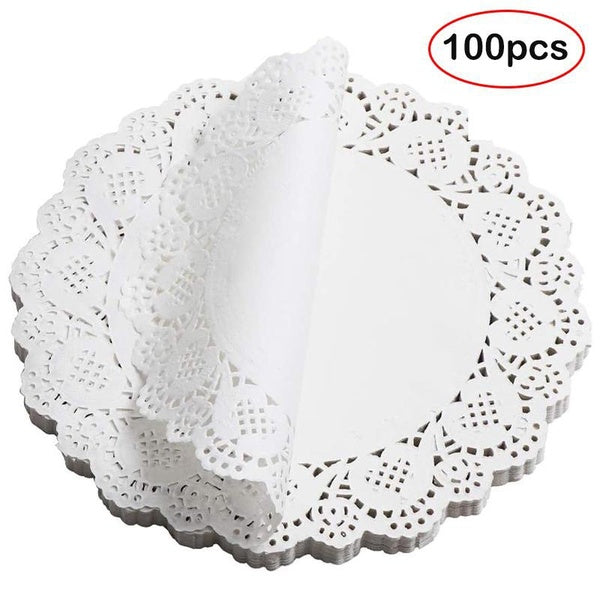 100pcs-pack Paper Lace Doilies White Cake Packaging Pads Round Decorative Paper Placemats For Desserts, Weddings, Baby Showers, Crafts, Table Decor