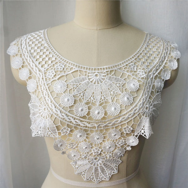 White Baroque Embroidery Lace Applique Sewing Hollow Flower Collar Patch Wedding Gown Party Dress DIY Crafts
