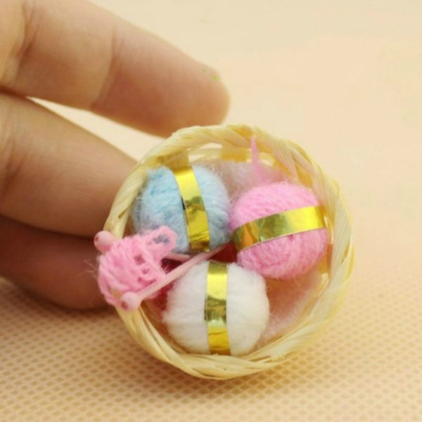 1pc Miniature Knitting Wool Bamboo Basket for Doll House Decoration Kids Toy Diy Accessories 3.5cm