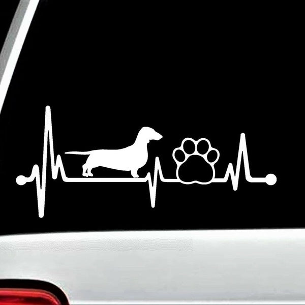 8.0" x 3.50" Dachshund Heartbeat Pet Paw Lifeline Decal Sticker for Car Window