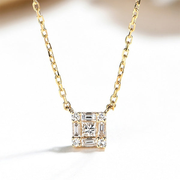 Gold-Silver-Rose gold Simple Elegant Square Diamond Pendant Necklace Charm Women's Fashion Necklaces Cheap Choker Necklace Shine Crystal Necklace
