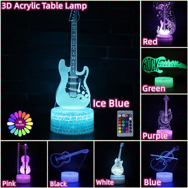 3D acrylique illusion musique lampe de table tactile télécommande 3D basse guitare violon maison chambre décor led lumières lampe musique créative ve