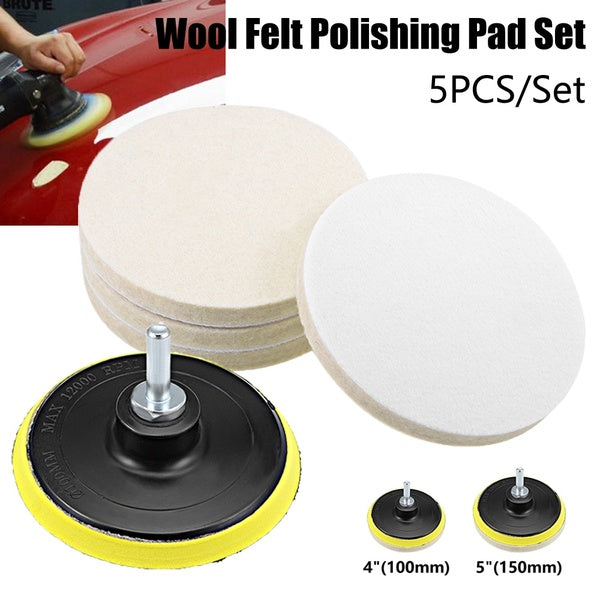 5 pièces - ensemble ensemble de tampons de polissage en feutre de laine, crochet de flocage et boucle arrière pour meubles automatiques bijoux verre