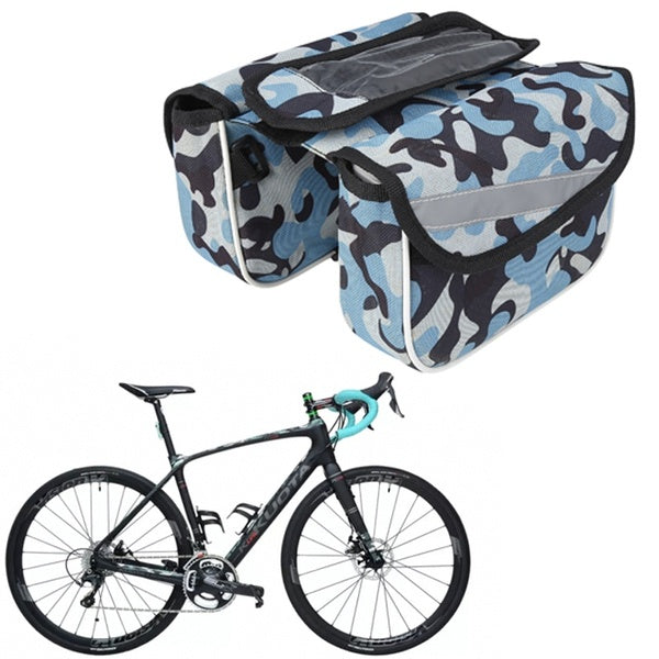 Camouflage Blue Bike Saddlebag Bicycle Frame Bag Mobile Phone Storage Bag