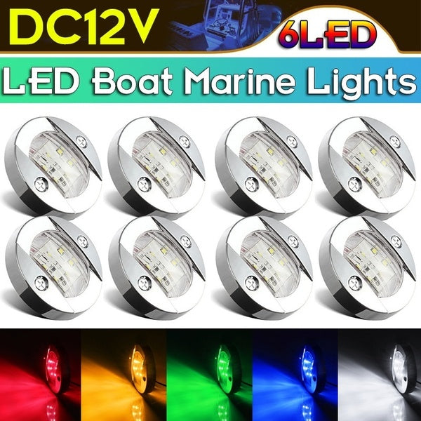 Blue-White DC12V 6 LED Flush Mount Waterproof Marine Round Led Navigation Lights Boat Yacht Transom Mount Anchor Stern Lights Lamp Marker Side Light