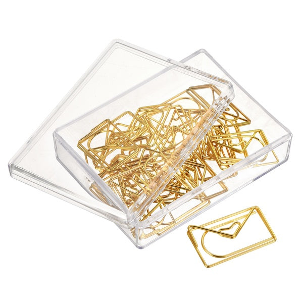 Paper Clips Envelope Shape with Box Gold Tone for Organize Office Home, Pack of 20