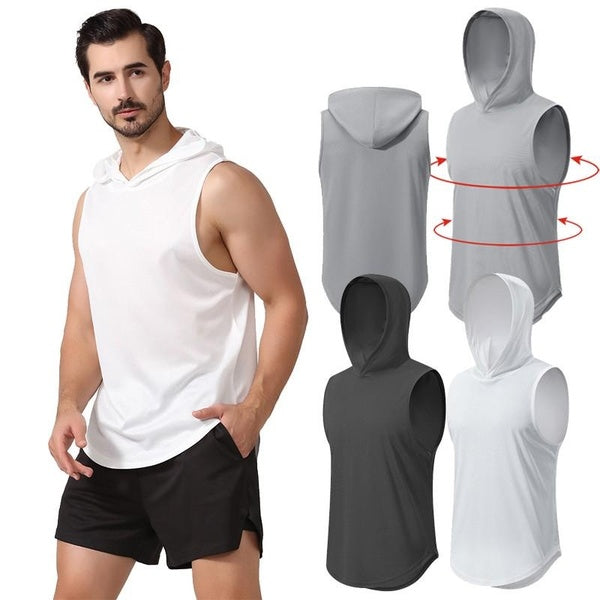 Sport Sleeveless Hoodies For Men, Soft And Breathable Stretch Workout Vest, Loose And Quick Drying Hooded Tank Top, Moisture Wicking Active Athletic