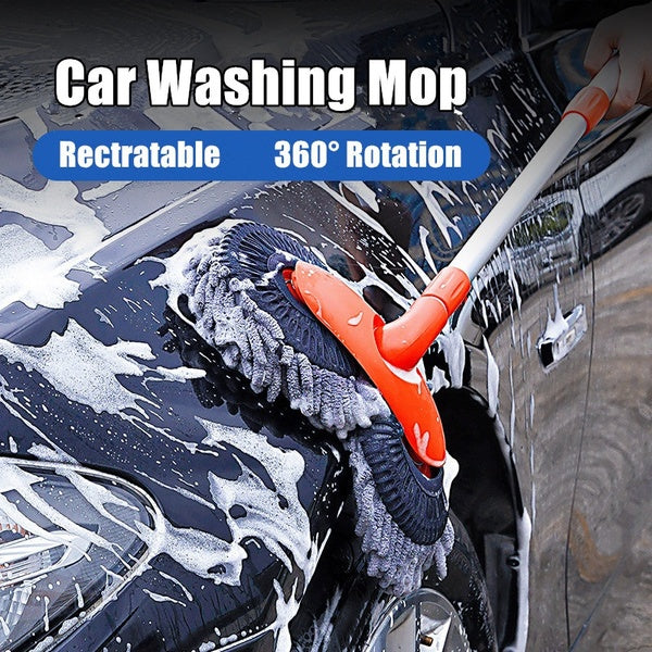 Car Washing Mop Double Brush Head Rectratable 360° Rotating Mops Long Handle Car Wash Brushes Roof Window Cleaning Maintenance for Car Wash Accessori