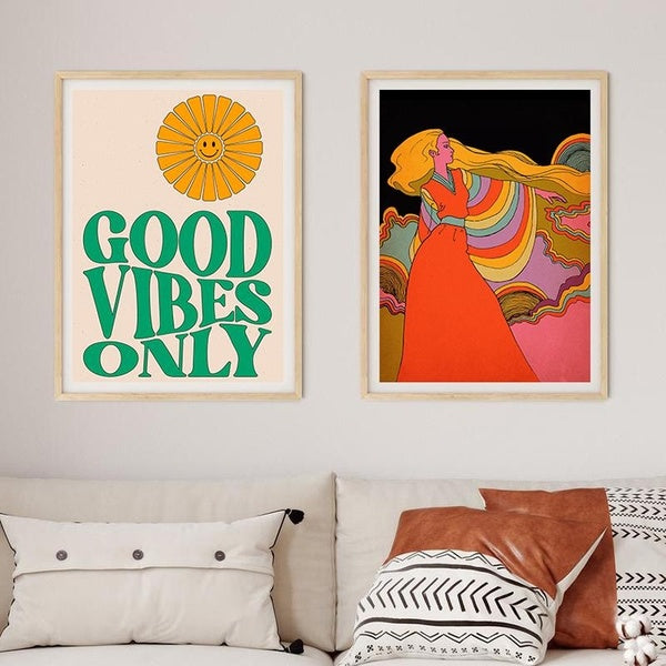 70's Goddess Art Print 70s Themed Room Wall Decorative Canvas Painting Funky Wall Art Pictures Gift for Her Groovy Art Decor No Frame