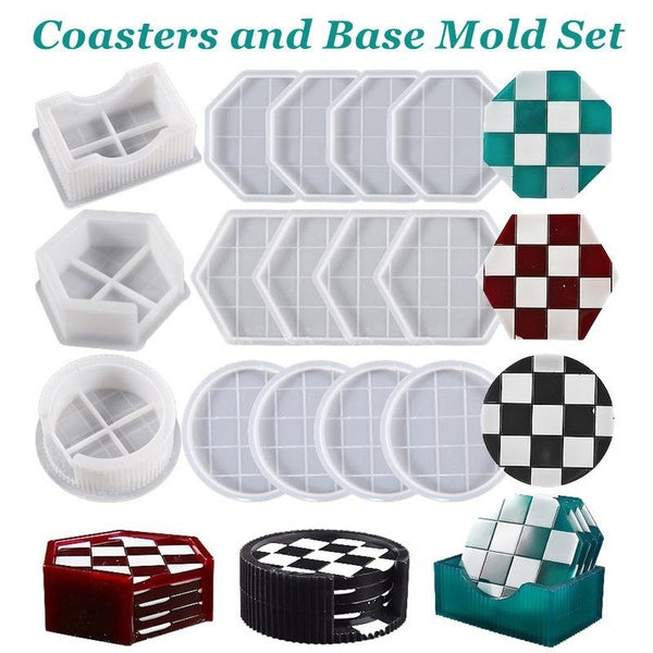 5pcs-set DIY Octagon-Round-Square Coasters and Base Resin Molds Set Crystal Silicone Moulds for Epoxy Resin Handmade Home Decorations Craft Making To