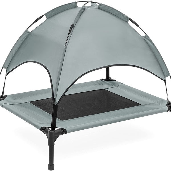 Raised Mesh Cot Cooling Dog Bed with Removable Canopy Shade Tent, Travel Bag, Breathable Fabric