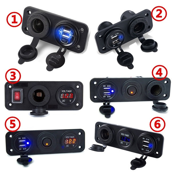 12V-24V double chargeur USB + allume-cigare + voltmètre prise USB de voiture avec marche - arrêt indépendant 2.1 + 2.1A chargeur rapide de voiture