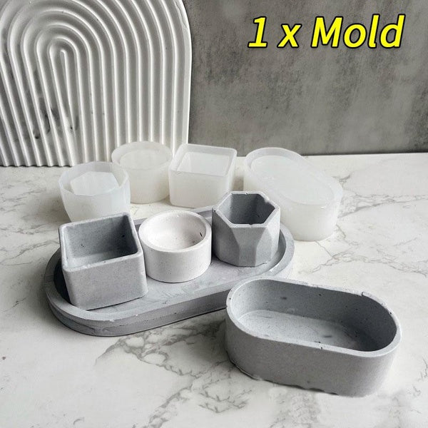 DIY Oval Candle Jar Silicone Molds Cement Plaster Mini Flowerpot Concrete Wax Box Candle Tray Injection Mould Home Decor Crafts